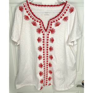 Talbots Women's Aztec Embroidered Short Sleeve Top Sz Petite 2XL 100% Cotton